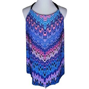 Aqua Green High Neck Angled Tankini Top Multicolor Size Large
